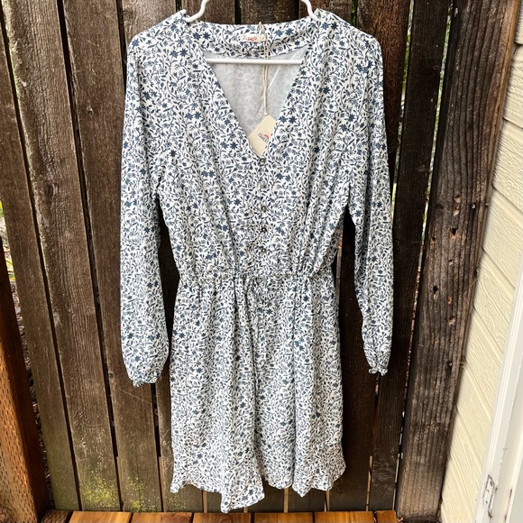 Faherty Kennedy 100% Silk Spring Daisy Dress NWT In White & Blue Floral Sz L - Picture 5 of 16